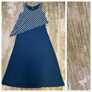 Style & Co. Blue & White Striped Top Long Dress, Size M NWT